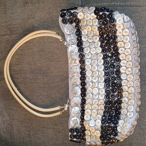 Mido Collection Black & White Beaded Bag, 13X7
